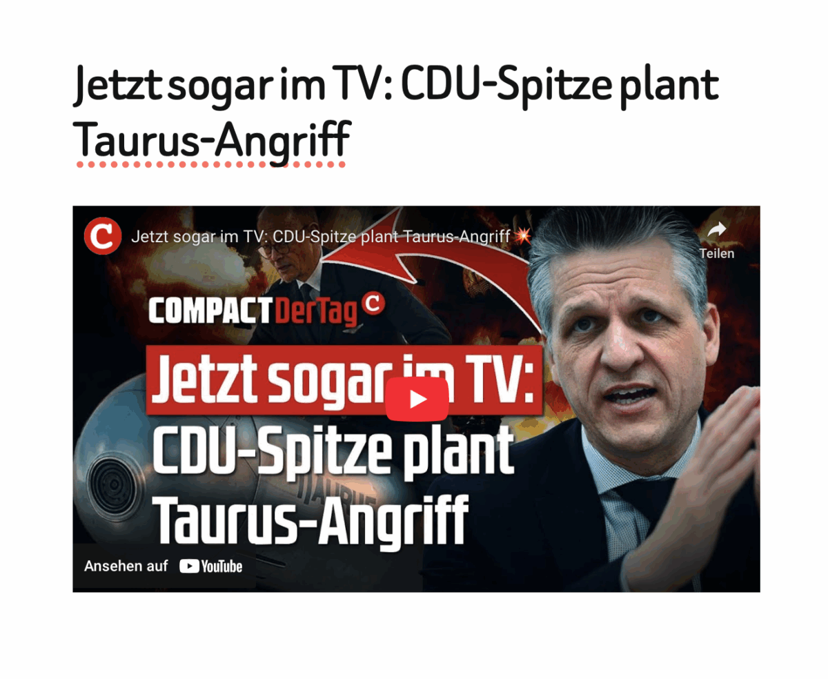 Jetzt sogar im TV: CDU-Spitze plant Taurus-Angriff