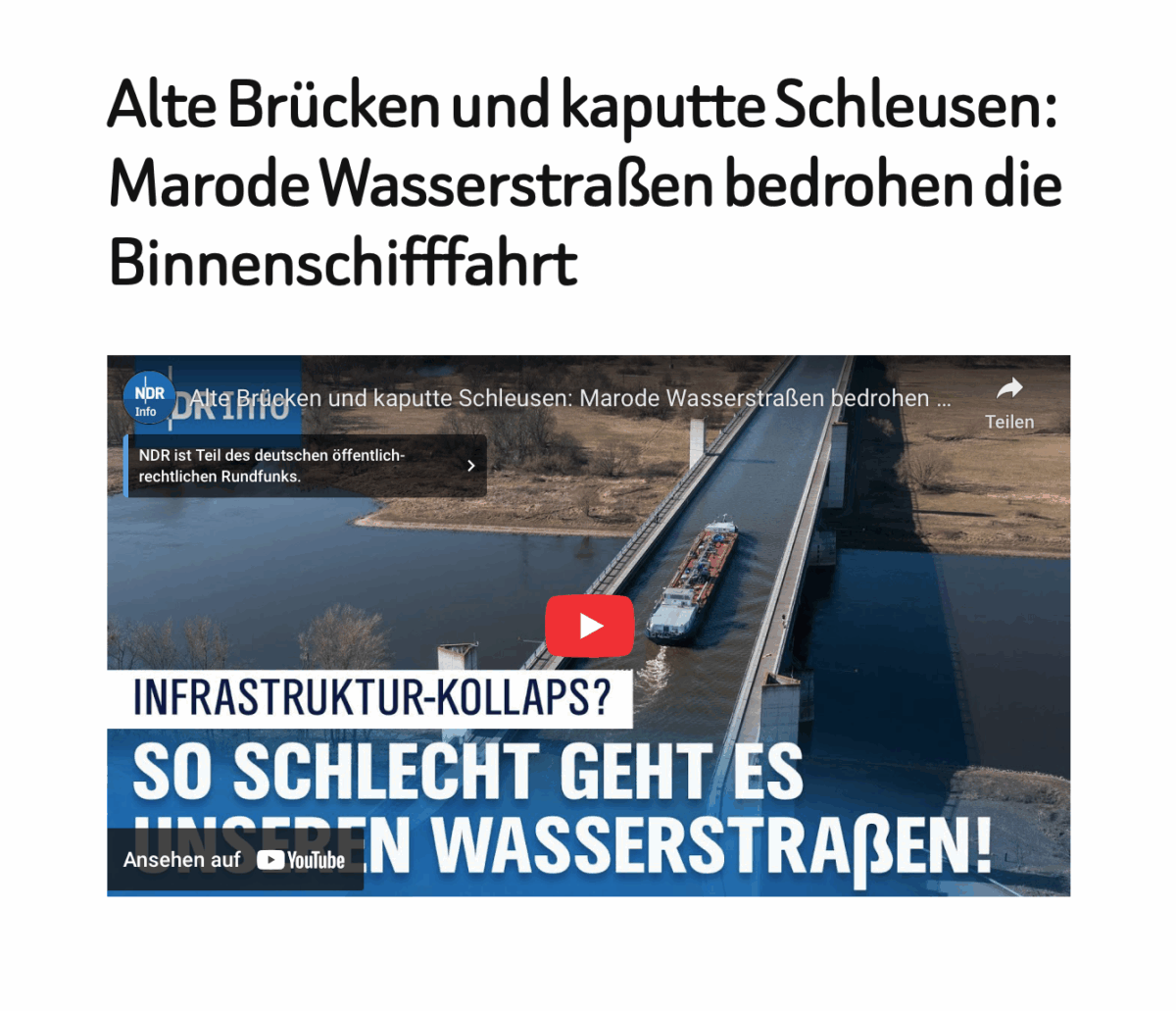 Alte Brücken und kaputte Schleusen: Marode Wasserstraßen bedrohen die Binnenschifffahrt 