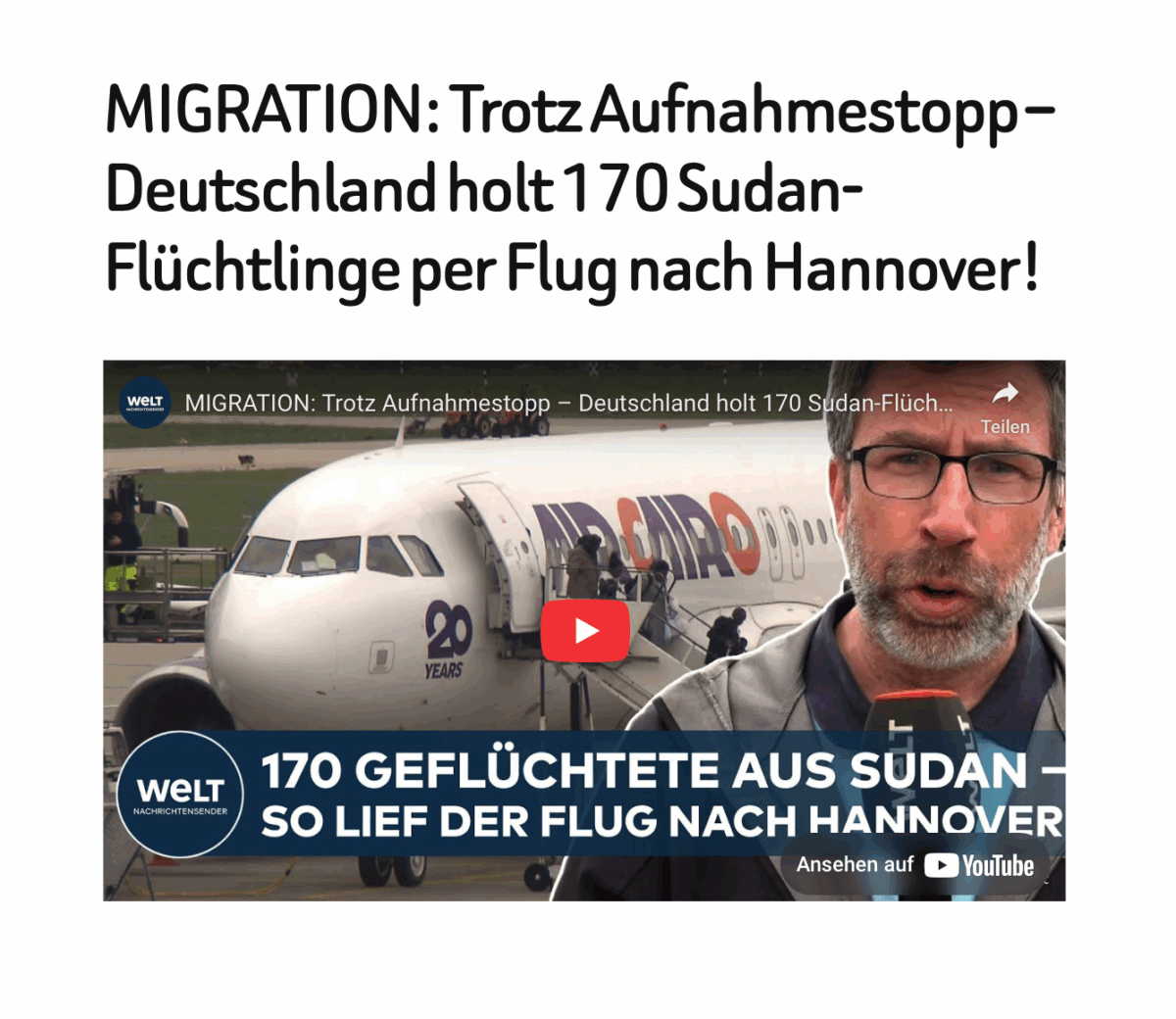 MIGRATION: Trotz Aufnahmestopp – Deutschland holt 170 Sudan-Flüchtlinge per Flug nach Hannover!