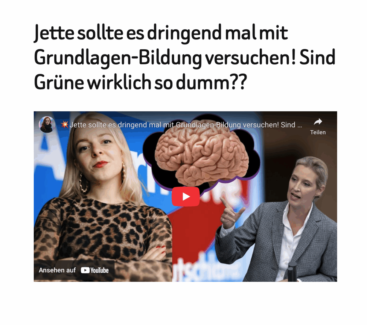Jette sollte es dringend mal mit Grundlagen-Bildung versuchen! Sind Grüne wirklich so dumm??