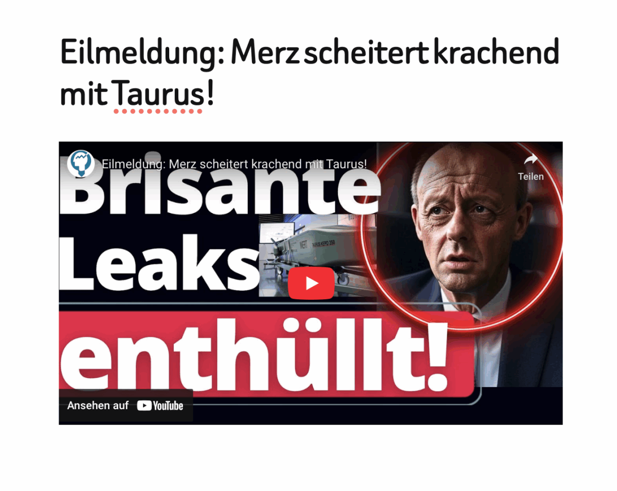 Eilmeldung: Merz scheitert krachend mit Taurus!