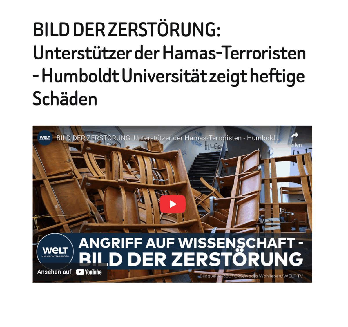 BILD DER ZERSTÖRUNG: Unterstützer der Hamas-Terroristen – Humboldt Universität zeigt heftige Schäden