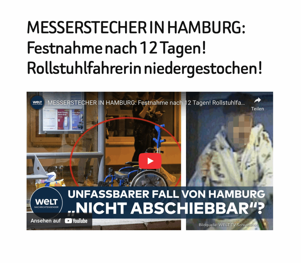 MESSERSTECHER IN HAMBURG: Festnahme nach 12 Tagen! Rollstuhlfahrerin niedergestochen!