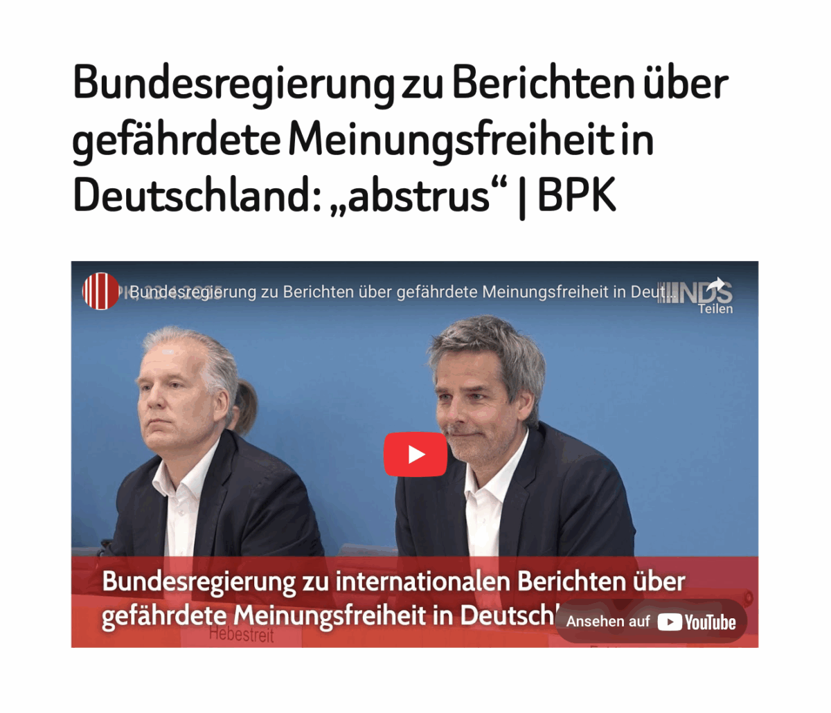 Bundesregierung zu Berichten über gefährdete Meinungsfreiheit in Deutschland: „abstrus“ | BPK