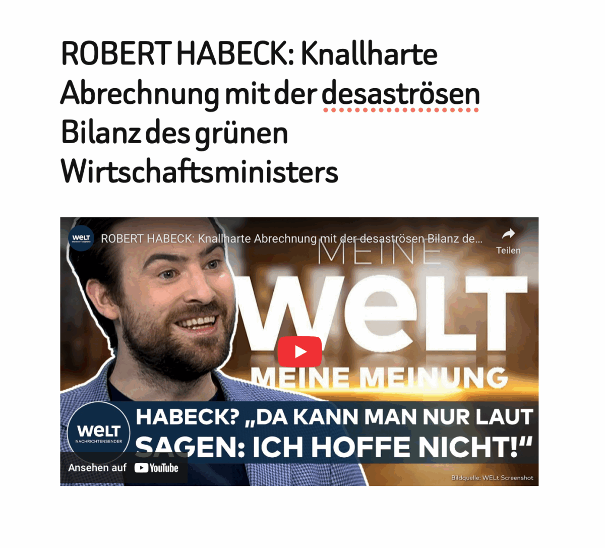 ROBERT HABECK: Knallharte Abrechnung mit der desaströsen Bilanz des grünen Wirtschaftsministers