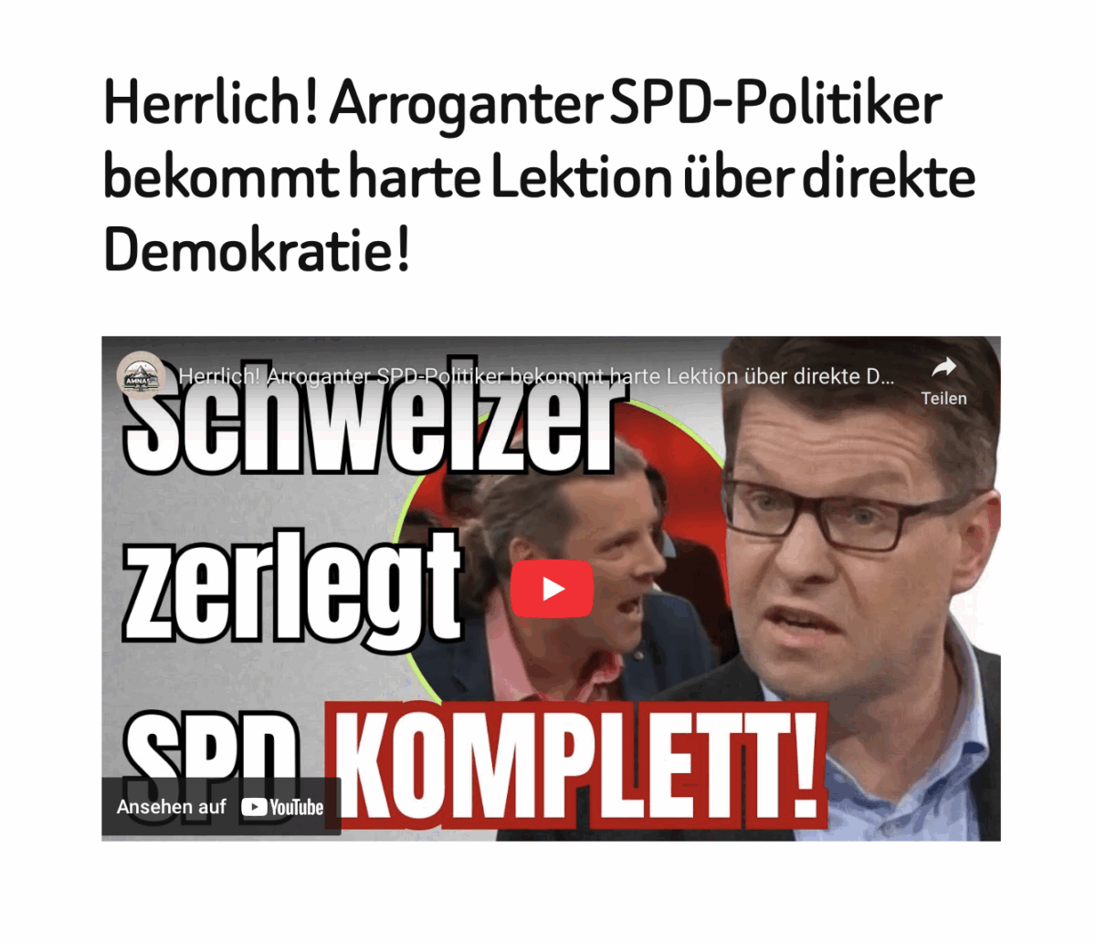 Herrlich! Arroganter SPD-Politiker bekommt harte Lektion über direkte Demokratie!