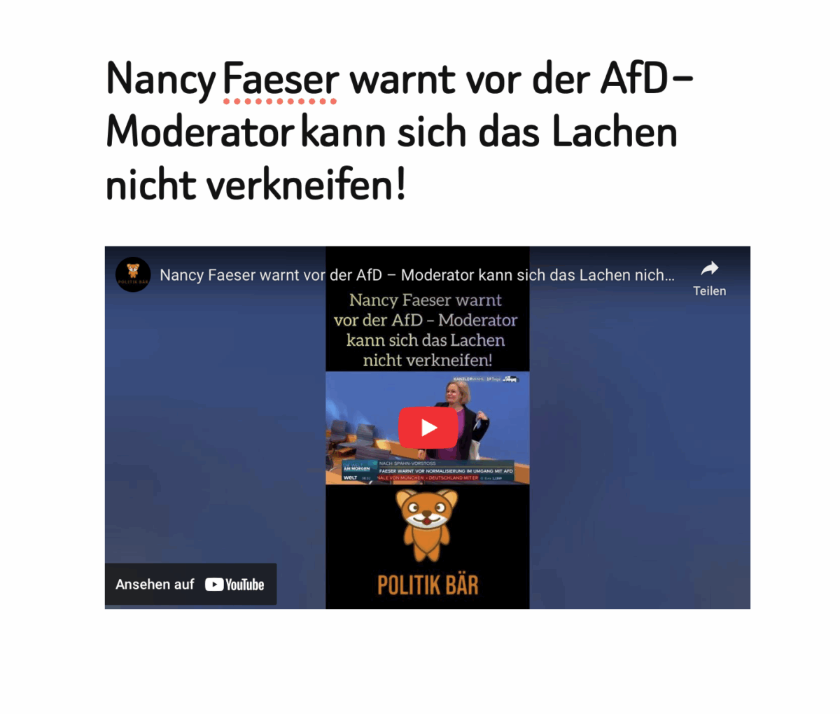Nancy Faeser  warnt  vor  der  AfD – Moderator kann  sich  das  Lachen nicht  verkneifen!