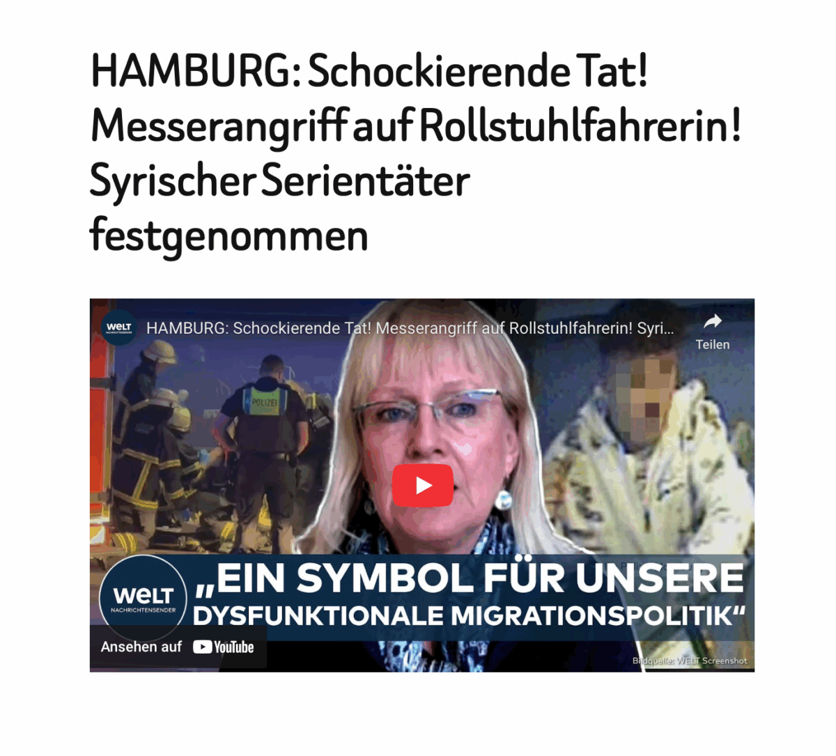 HAMBURG: Schockierende Tat! Messerangriff auf Rollstuhlfahrerin! Syrischer Serientäter festgenommen