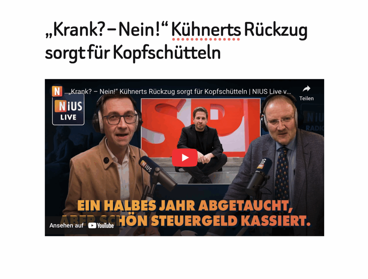 „Krank? – Nein!“ Kühnerts Rückzug sorgt für Kopfschütteln 