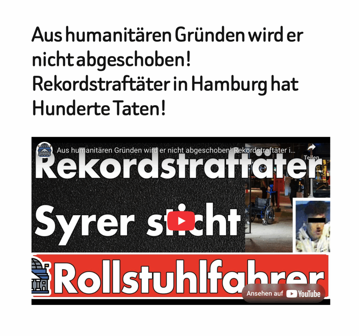 Aus humanitären Gründen wird er nicht abgeschoben! Rekordstraftäter in Hamburg hat Hunderte Taten!