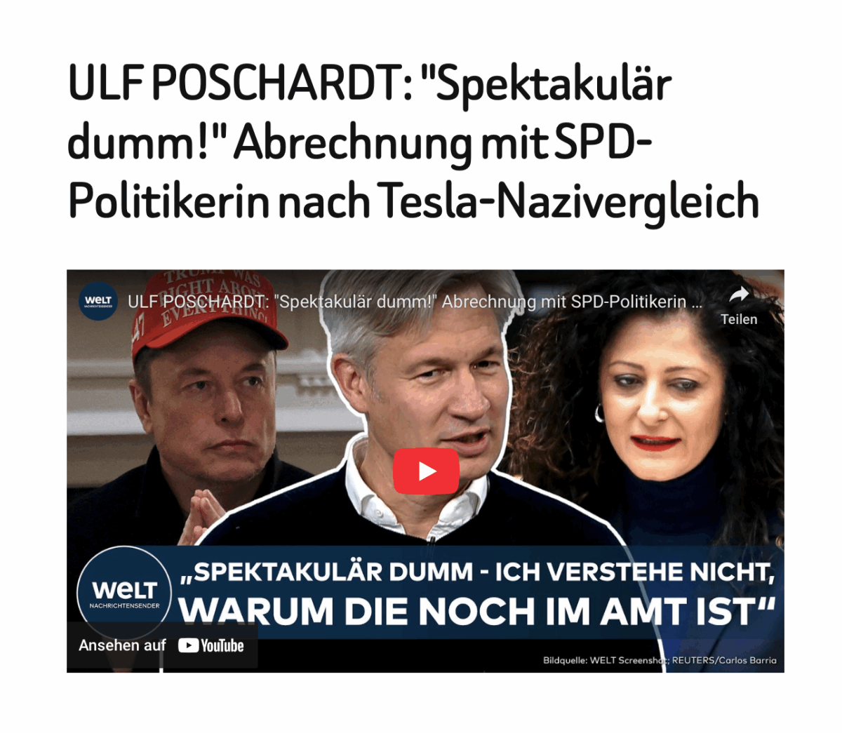 ULF POSCHARDT: „Spektakulär dumm!“ Abrechnung mit SPD-Politikerin nach Tesla-Nazivergleich