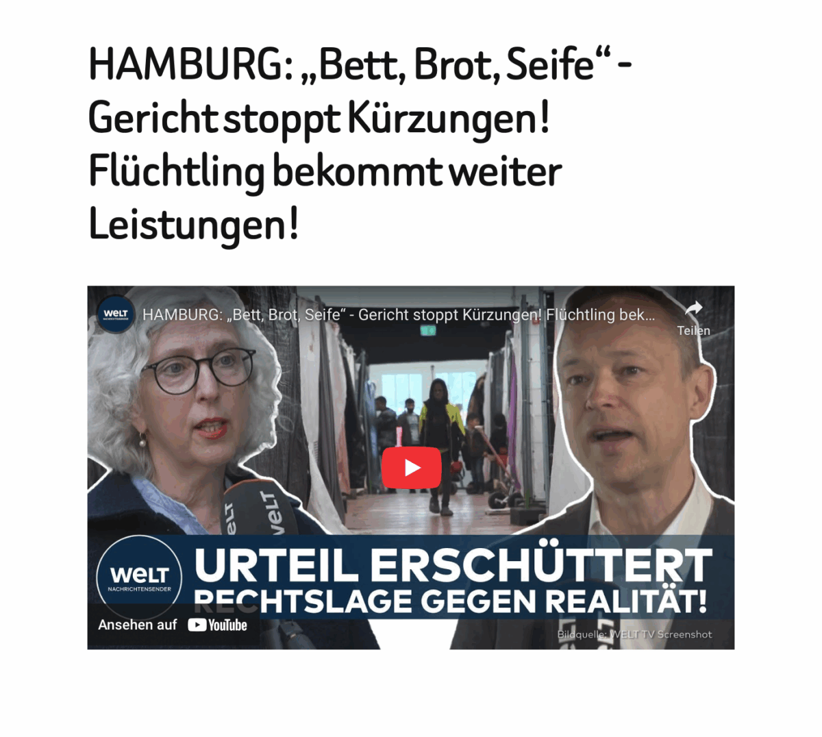 HAMBURG: „Bett, Brot, Seife“ – Gericht stoppt Kürzungen! Flüchtling bekommt weiter Leistungen!