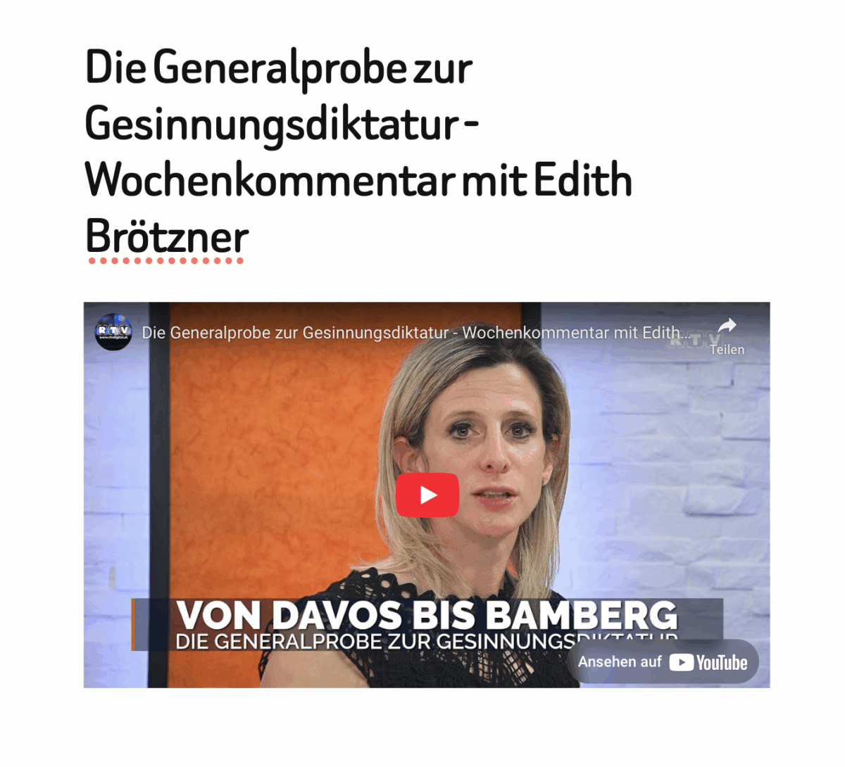 Die Generalprobe zur Gesinnungsdiktatur – Wochenkommentar mit Edith Brötzner