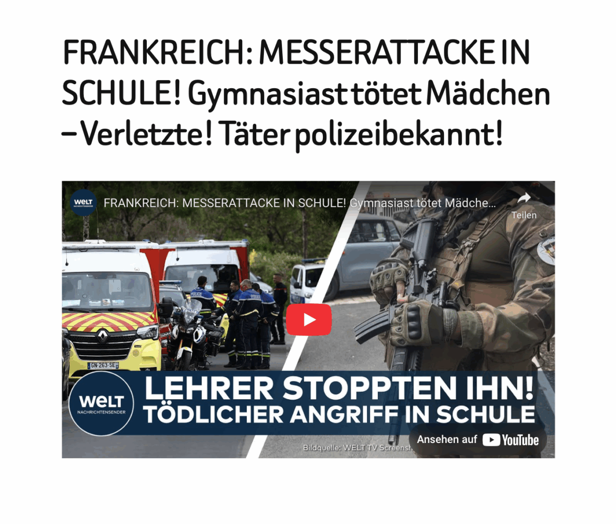 FRANKREICH: MESSERATTACKE IN SCHULE! Gymnasiast tötet Mädchen – Verletzte! Täter polizeibekannt!