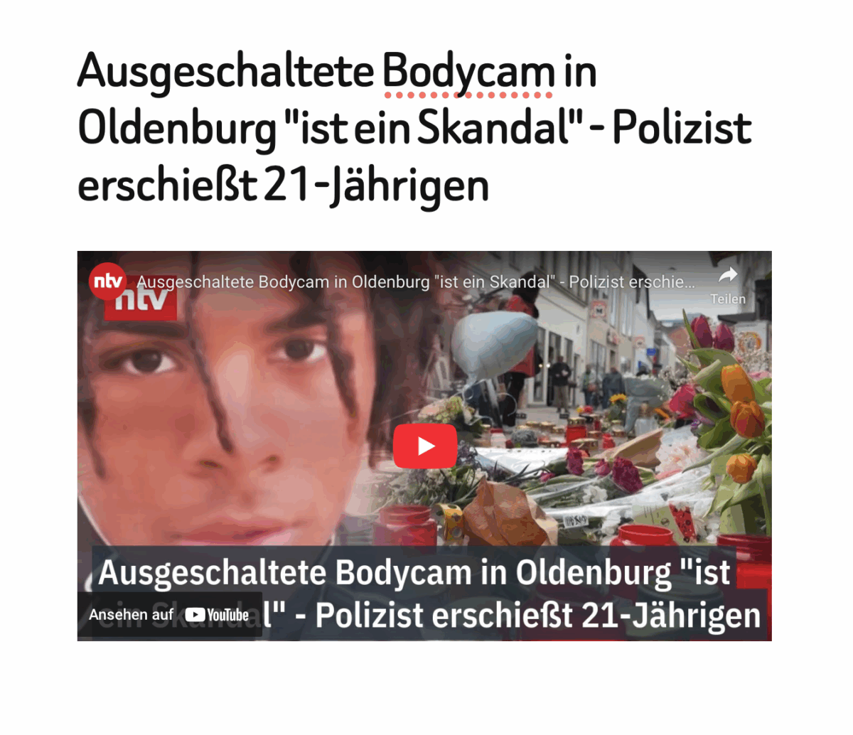 Ausgeschaltete Bodycam in Oldenburg „ist ein Skandal“ – Polizist erschießt 21-Jährigen