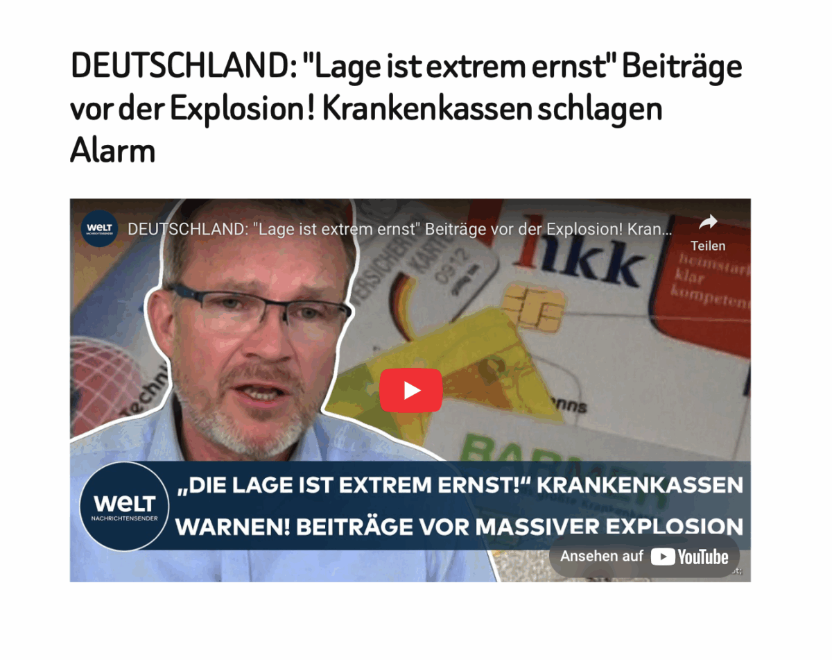 DEUTSCHLAND: „Lage ist extrem ernst“ Beiträge vor der Explosion! Krankenkassen schlagen Alarm