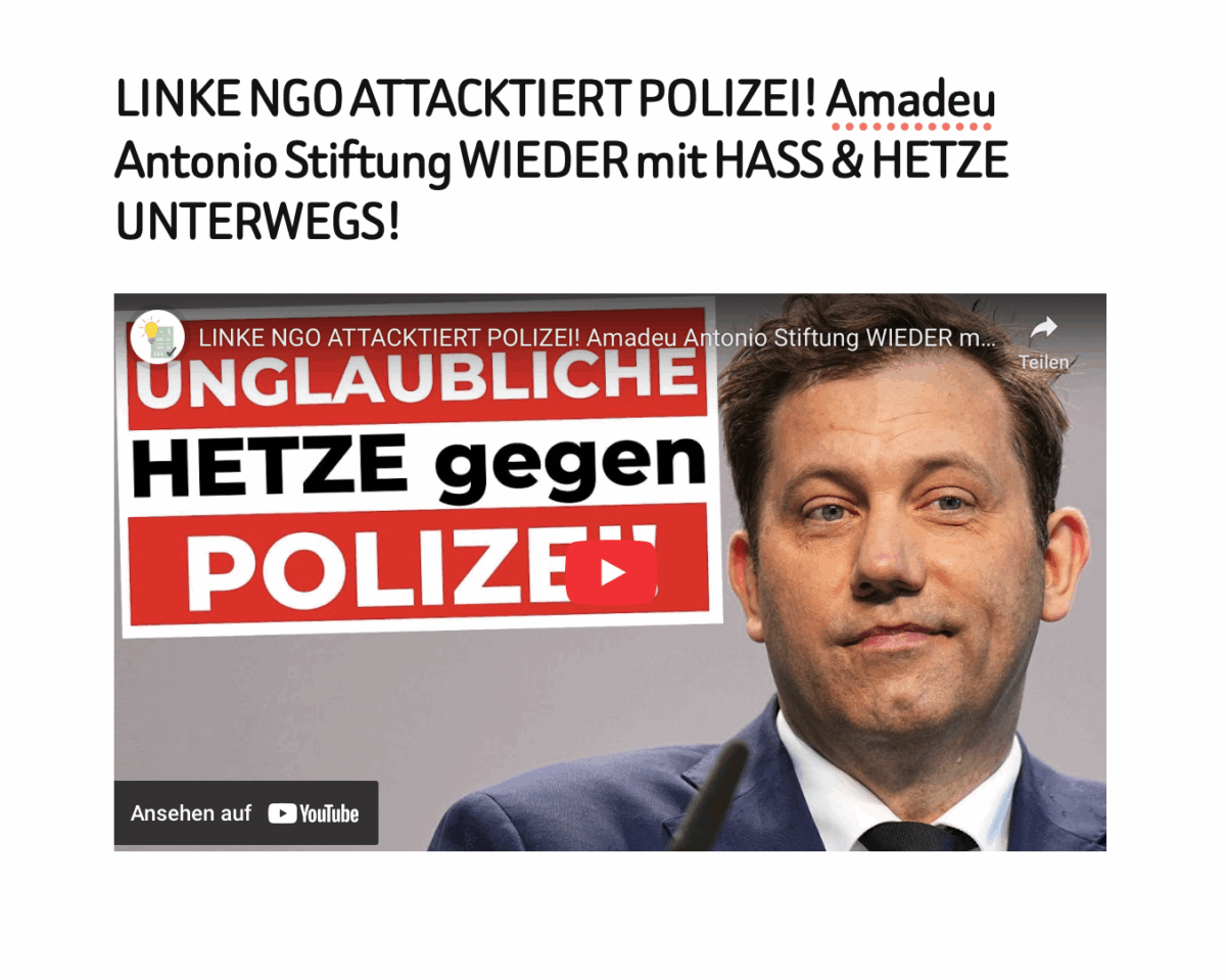 LINKE NGO ATTACKTIERT POLIZEI! Amadeu Antonio Stiftung WIEDER mit HASS & HETZE UNTERWEGS!