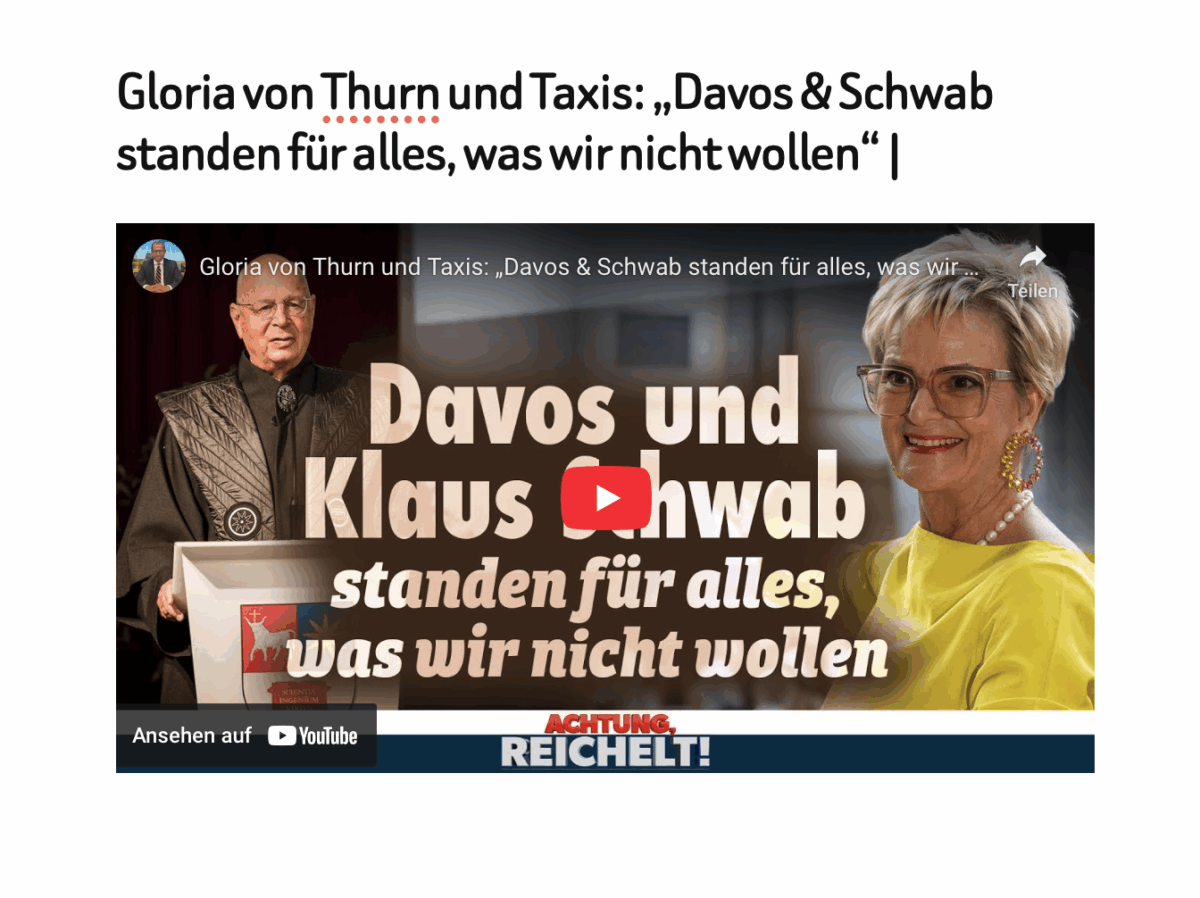 Gloria von Thurn und Taxis: „Davos & Schwab standen für alles, was wir nicht wollen“ |