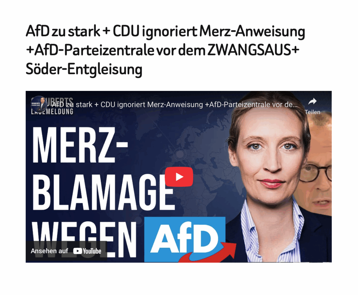 AfD zu stark + CDU ignoriert Merz-Anweisung +AfD-Parteizentrale vor dem ZWANGSAUS+ Söder-Entgleisung