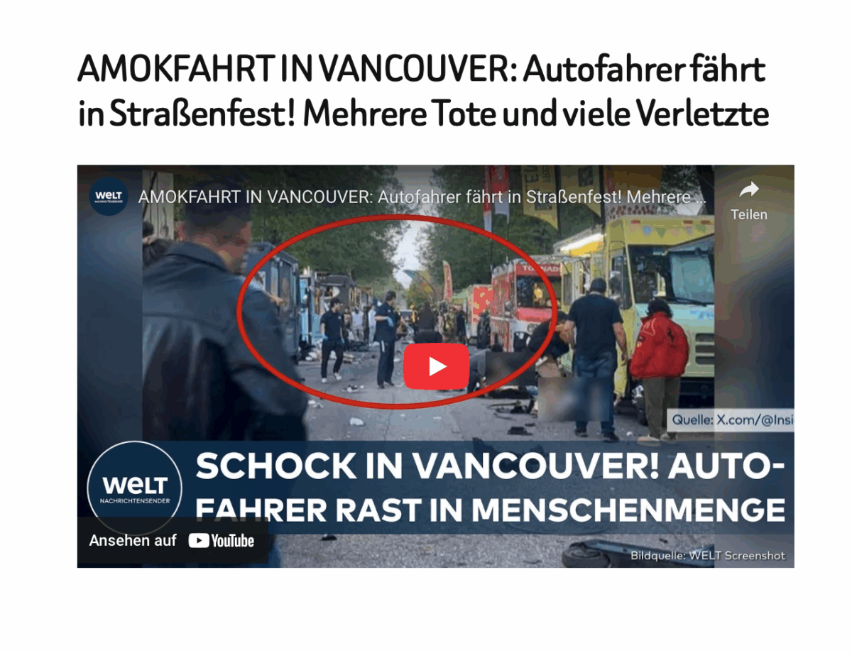 AMOKFAHRT IN VANCOUVER: Autofahrer fährt in Straßenfest! Mehrere Tote und viele Verletzte