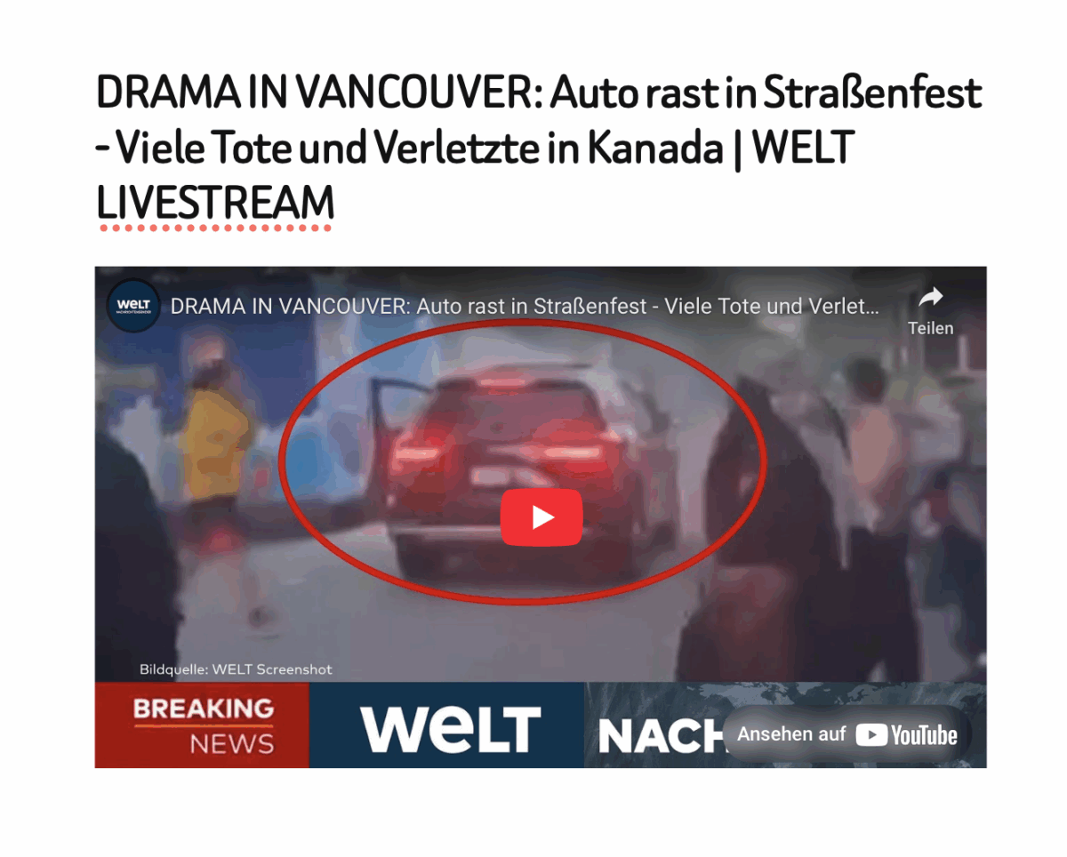 DRAMA IN VANCOUVER: Auto rast in Straßenfest – Viele Tote und Verletzte in Kanada | WELT LIVESTREAM