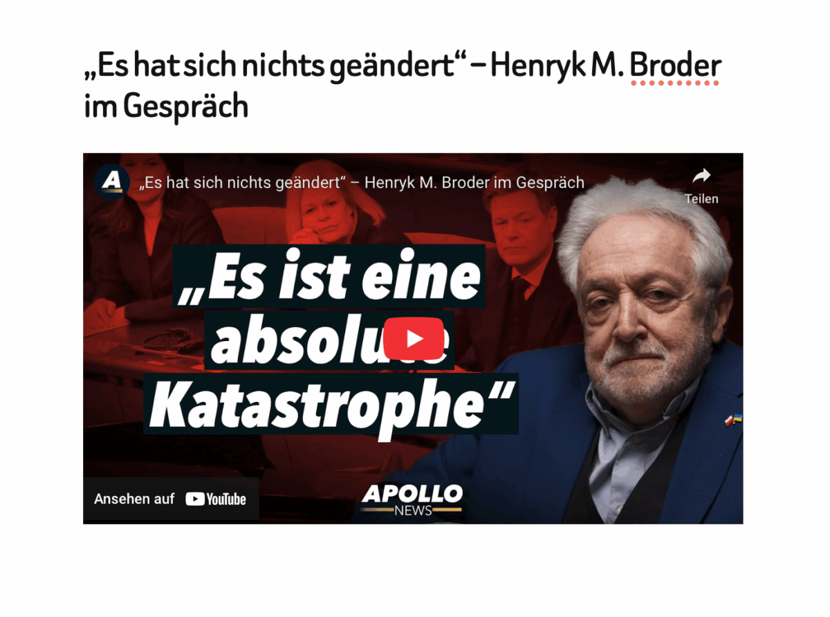 „Es hat sich nichts geändert“ – Henryk M. Broder im Gespräch