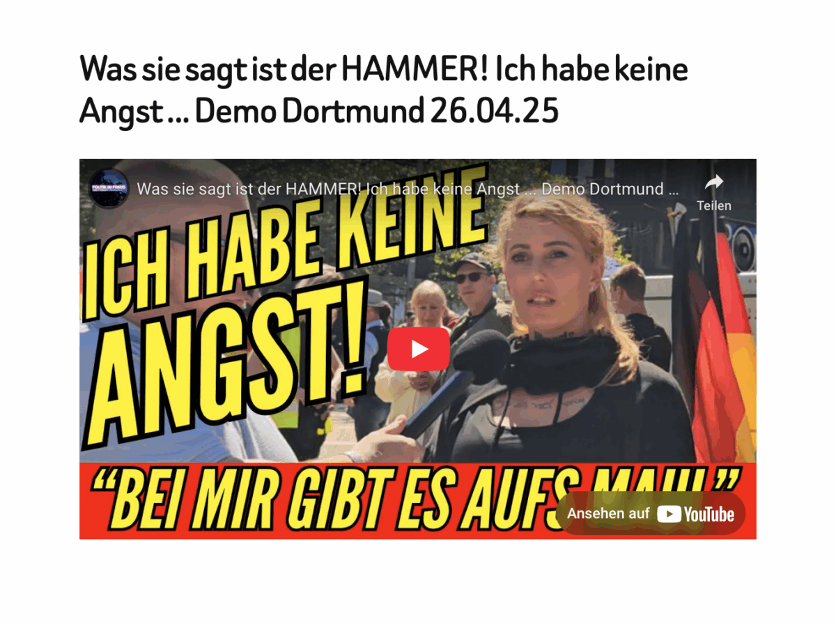 Was sie sagt ist der HAMMER! Ich habe keine Angst … Demo Dortmund 26.04.25