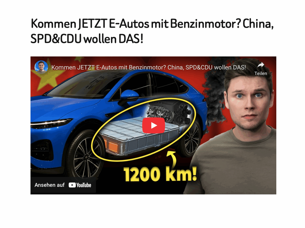 Kommen JETZT E-Autos mit Benzinmotor? China, SPD&CDU wollen DAS!