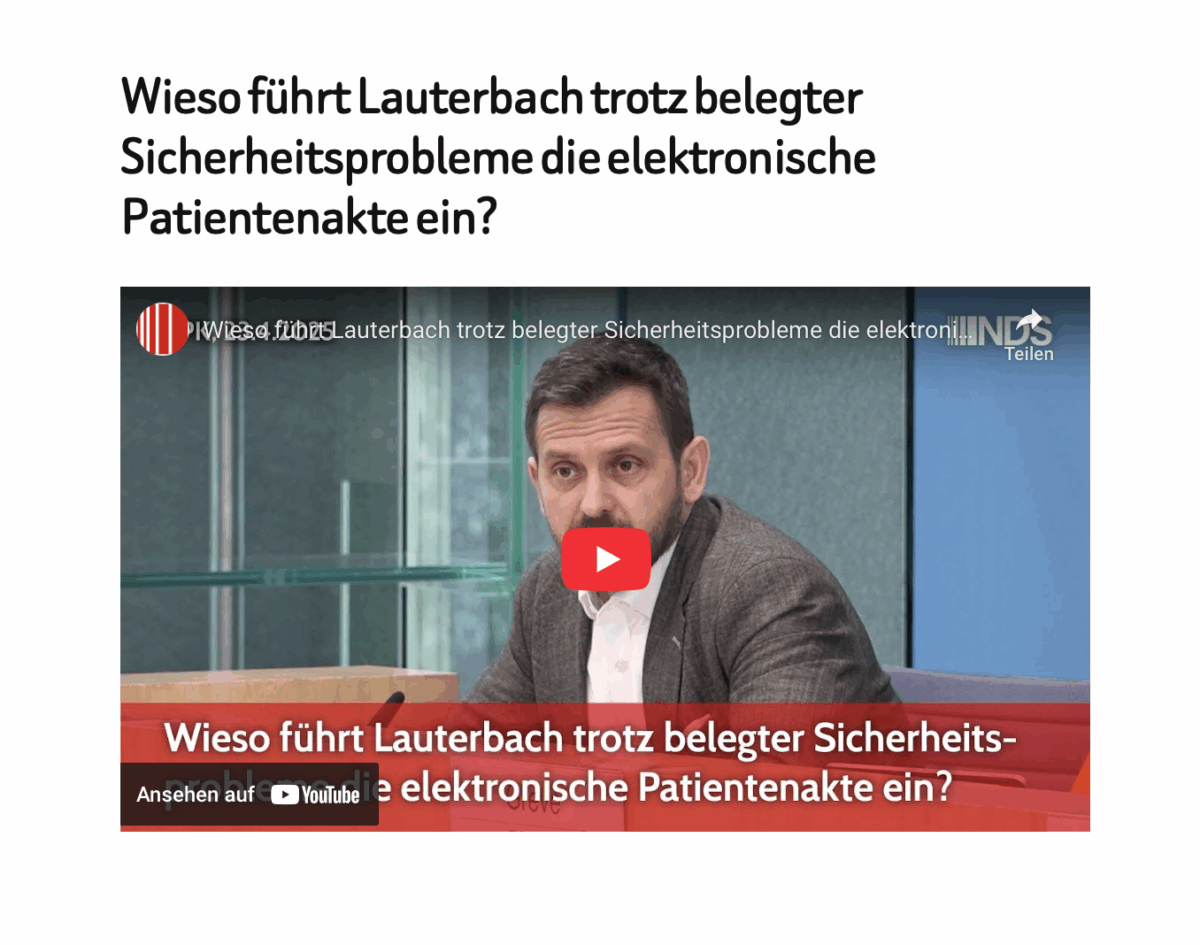 Wieso führt Lauterbach trotz belegter Sicherheitsprobleme die elektronische Patientenakte ein? 