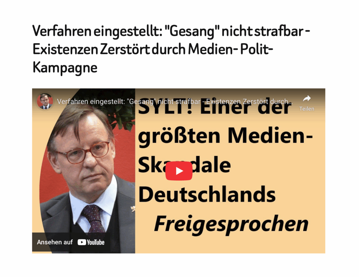 Verfahren eingestellt: „Gesang“ nicht strafbar – Existenzen Zerstört durch Medien- Polit-Kampagne