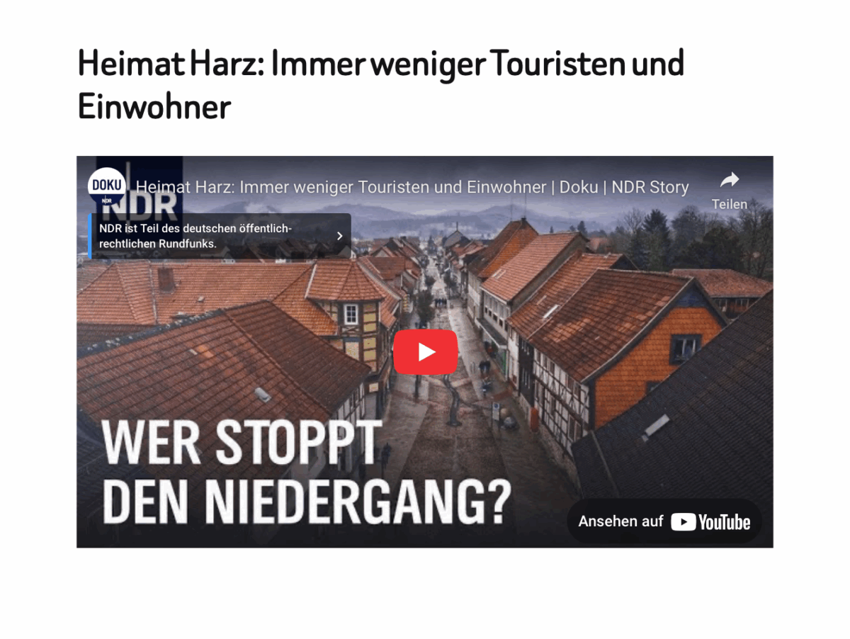 Heimat Harz: Immer weniger Touristen und Einwohner 