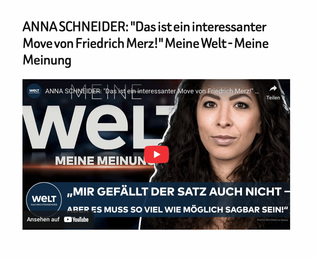 ANNA SCHNEIDER: „Das ist ein interessanter Move von Friedrich Merz!“ Meine Welt – Meine Meinung