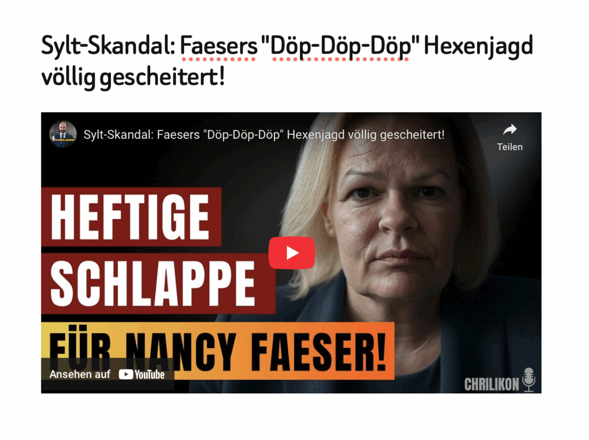 Sylt-Skandal: Faesers „Döp-Döp-Döp“ Hexenjagd völlig gescheitert!
