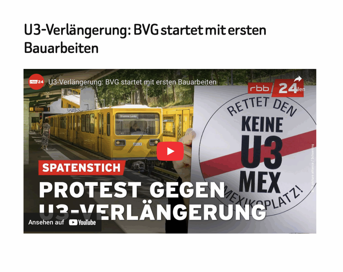 U3-Verlängerung: BVG startet mit ersten Bauarbeiten
