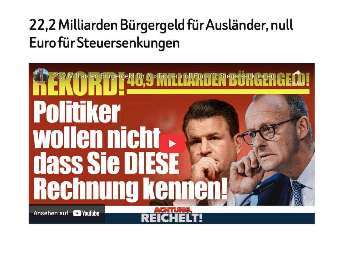 22,2 Milliarden Bürgergeld für Ausländer, null Euro für Steuersenkungen