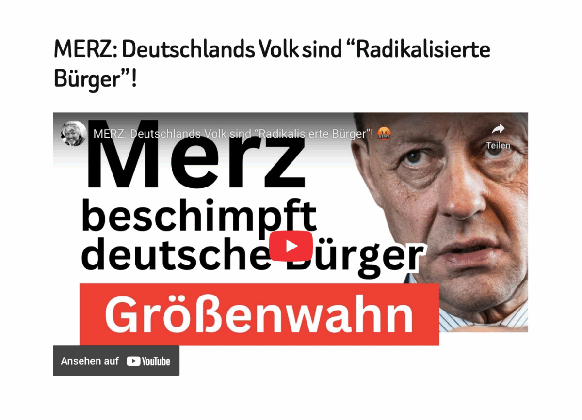 MERZ: Deutschlands Volk sind “Radikalisierte Bürger”! 