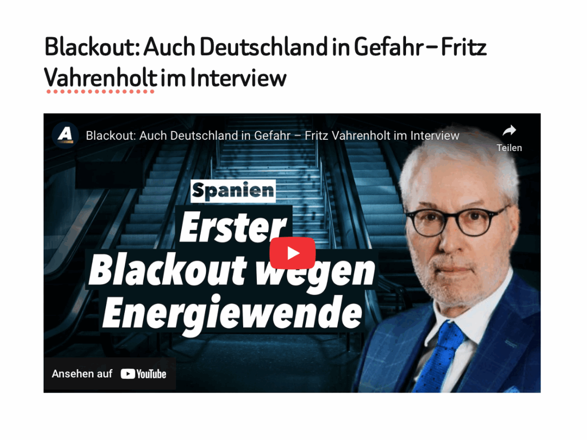 Blackout: Auch Deutschland in Gefahr – Fritz Vahrenholt im Interview