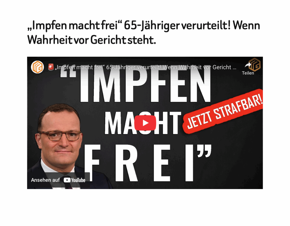 „Impfen macht frei“ 65-Jähriger verurteilt! Wenn Wahrheit vor Gericht steht.