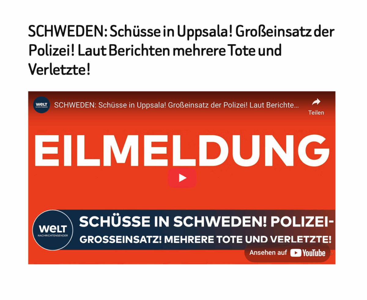 SCHWEDEN: Schüsse in Uppsala! Großeinsatz der Polizei! Laut Berichten mehrere Tote und Verletzte!