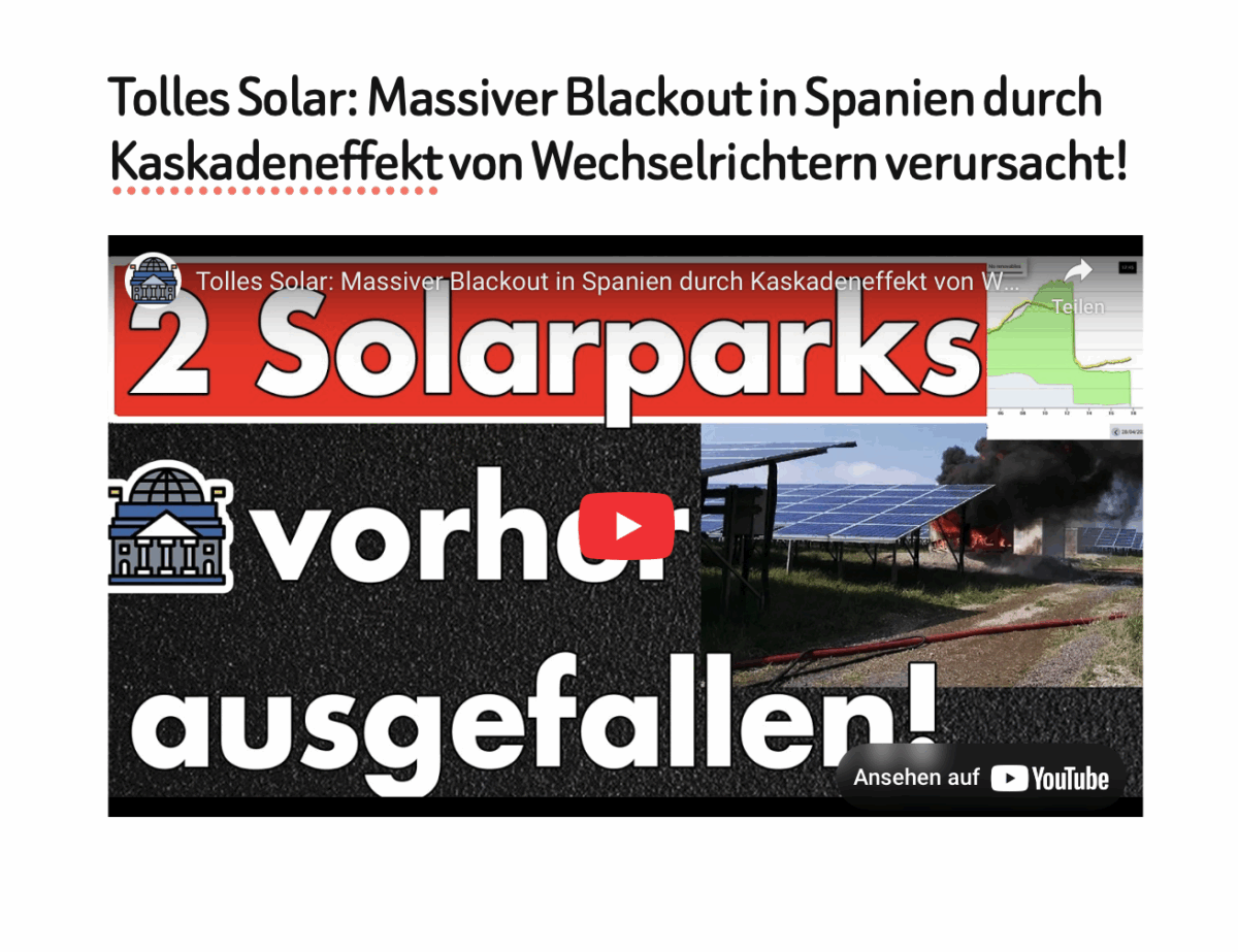 Tolles Solar: Massiver Blackout in Spanien durch Kaskadeneffekt von Wechselrichtern verursacht!