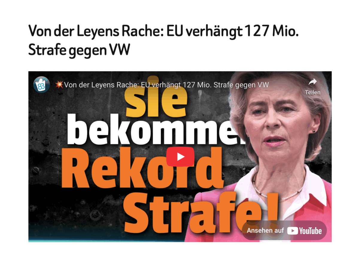 Von der Leyens Rache: EU verhängt 127 Mio. Strafe gegen VW