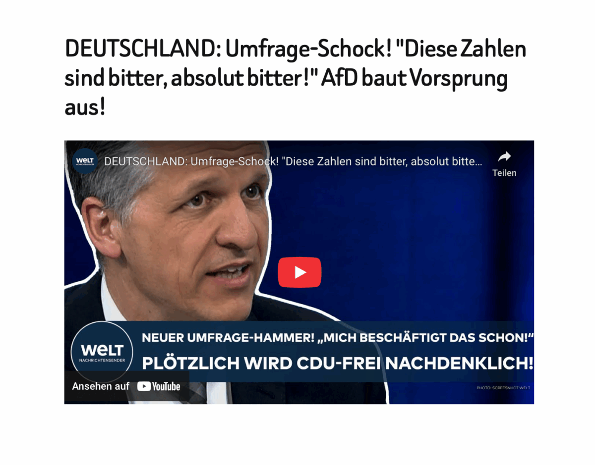 DEUTSCHLAND: Umfrage-Schock! „Diese Zahlen sind bitter, absolut bitter!“ AfD baut Vorsprung aus!