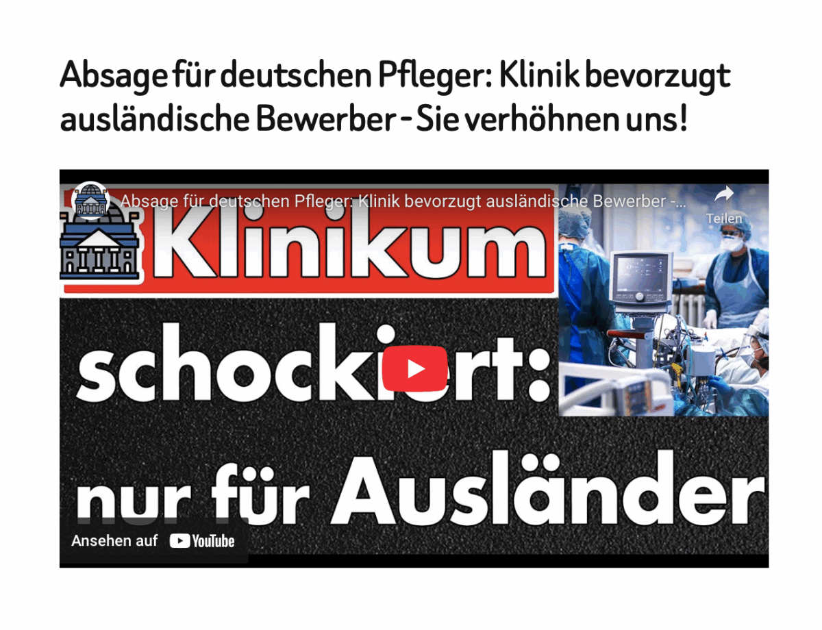Absage für deutschen Pfleger: Klinik bevorzugt ausländische Bewerber – Sie verhöhnen uns!