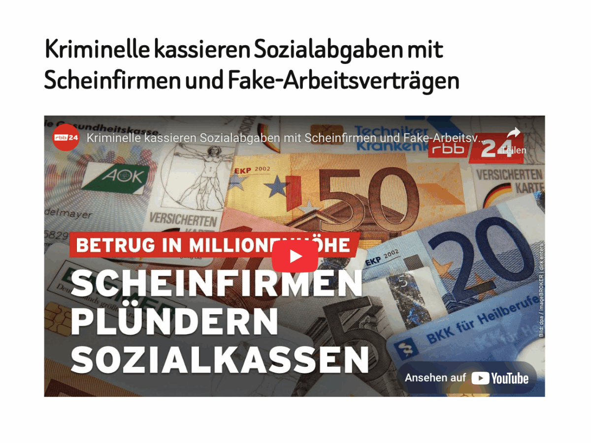 Kriminelle kassieren Sozialabgaben mit Scheinfirmen und Fake-Arbeitsverträgen