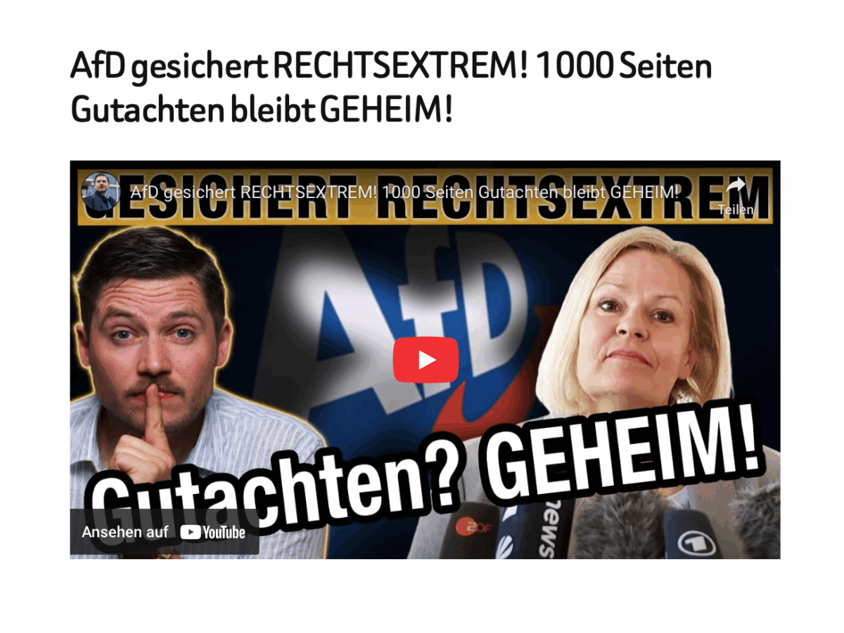 AfD gesichert RECHTSEXTREM! 1000 Seiten Gutachten bleibt GEHEIM!
