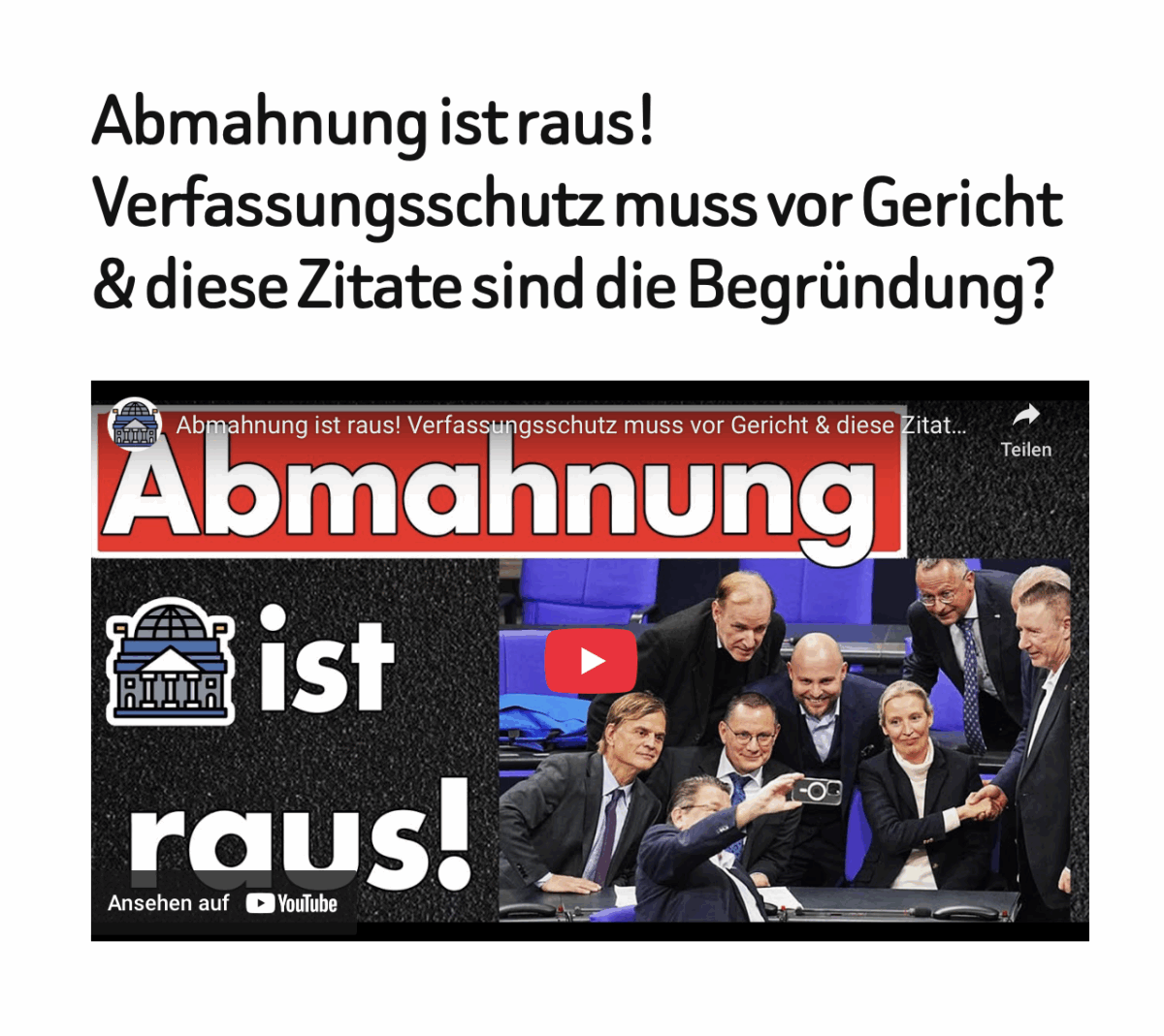 Abmahnung ist raus! Verfassungsschutz muss vor Gericht & diese Zitate sind die Begründung?