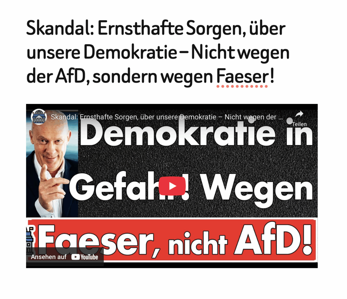Skandal: Ernsthafte Sorgen, über unsere Demokratie – Nicht wegen der AfD, sondern wegen Faeser!