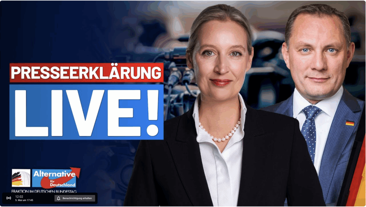 LIVE um 17.45 Uhr:  Presseerklärung von  Alice  Weidel  &  Tino  Chrupalla