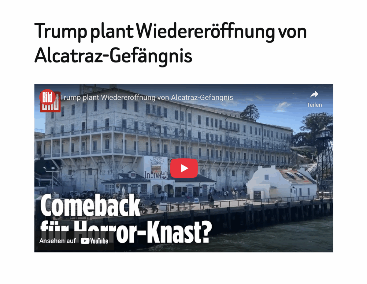 Trump plant Wiedereröffnung von Alcatraz-Gefängnis