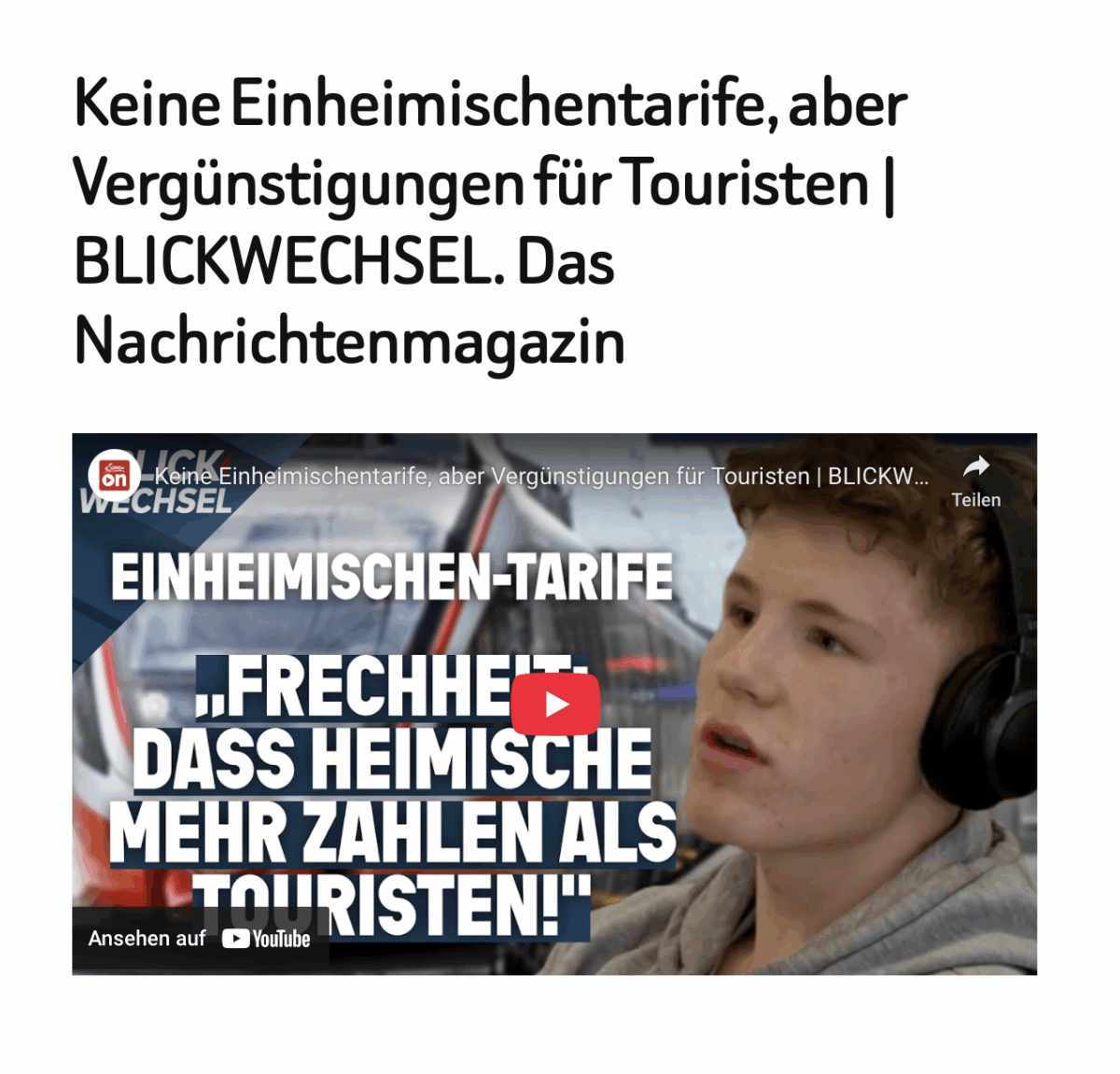 Keine Einheimischentarife, aber Vergünstigungen für Touristen | BLICKWECHSEL. Das Nachrichtenmagazin